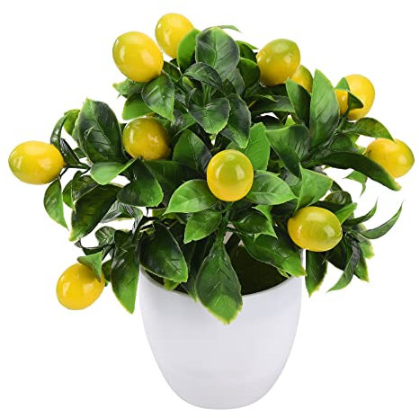 Decoración de Plantas de Limonero Artificial, Maceta de Limón Artificial, Plantas de Maceta Verde Falsas, Adornos de Flores, Mini Limonero en Maceta, Limón Falso para Decoraciones de(Amarillo)