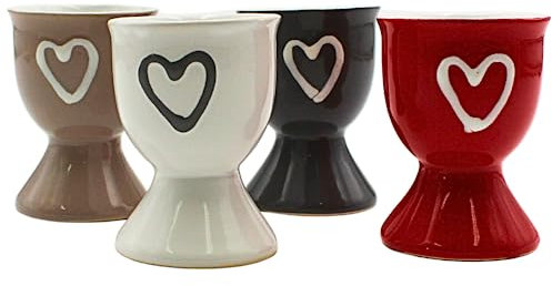 Dekohelden24 Keramik Eierbecher/Eierhalter/Eierschale mit Herz, im 4er Set, Maße je Becher H/Ø ca. 7 x 5 cm, bunt, 7 cm