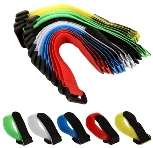 AKOLAFE 60 Stück Kabelbinder Wiederverschließbar 20x2cm Klettband mit Schnalle Kabelbinder Klett mit 6 Farbe Klettband Kabelbinder Nylon Klettbänder Bunt für Wohnung Büro und Garten