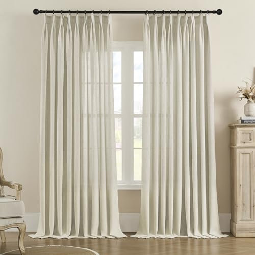 MASWOND Plissee-Vorhang, halbtransparent, extra breit, Gardine mit Plissee-Falten und Haken, für Wohnzimmer, Terrassentür, Lichtfilterung, 183 x 274 cm (B x L), 1 Paneel, Leinen