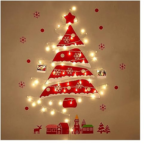 90 Centimetri/3ft Alto di Natale Illuminato Ramoscello Albero Muro 40 Bianco Caldo LED A Batteria Luci Appeso Parete di Natale Decorazione di Legno Scala di Corda Soggiorno (Taglia unica, Colore 5)