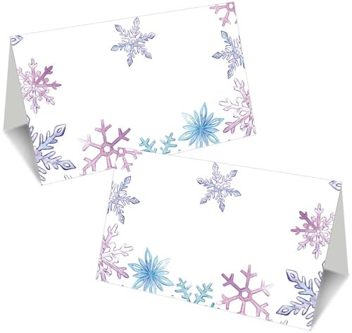 Whaline 50 Stück Weihnachten Tischkarten Blau Lila Schneeflocke Sitzzelt Namenskarten Xmas Blank Gefaltete Sitz Zuordnung Einstellung Etikett für Hochzeit Baby Shower Party Supply