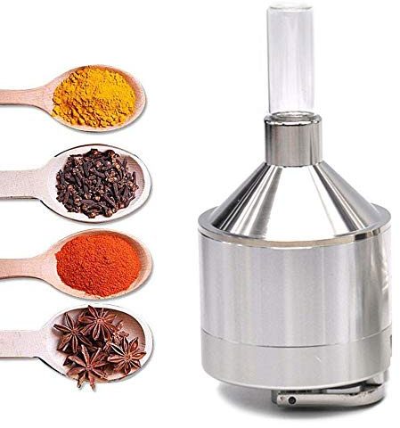 Aluminium Manual Powder Grinder with Glass Bottle and Funnel Hand Cranked Metal Grinder Suitable for Kitchen, Coffee Shop