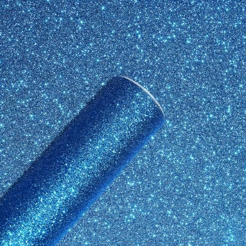 Yullpaper Blue Glitter Wallpaper Self Adhesive Bedroom Wallpaper Glitter Sticky Back Plastic Blue Wall Paper Roll Living Room Vinyl Wrap for Furniture Cabinet Peel and Stick Wallpaper 40cm X 200cm