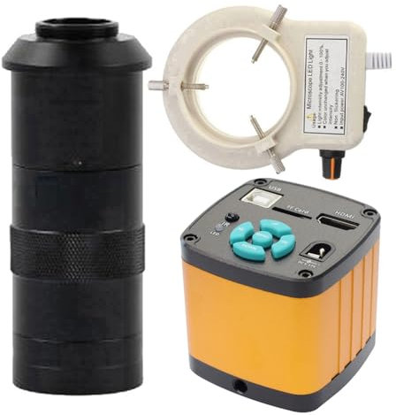 SATMW Cámara de microscopio trinocular 4K 48MP HD Industrial Digital HDMI USB Reparación electrónica y Lente de Montaje en C 100X con Anillo de luz Ajustable de 56 LED