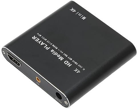 Streaming Media Player, 4K HD Videoplayer mit Multiformat Wiedergabe, Mehreren Untertiteln und Tonspuren, Integrierter 4G Speicher, für PPT PDF AV USB Speicherkarten. (EU-Stecker)