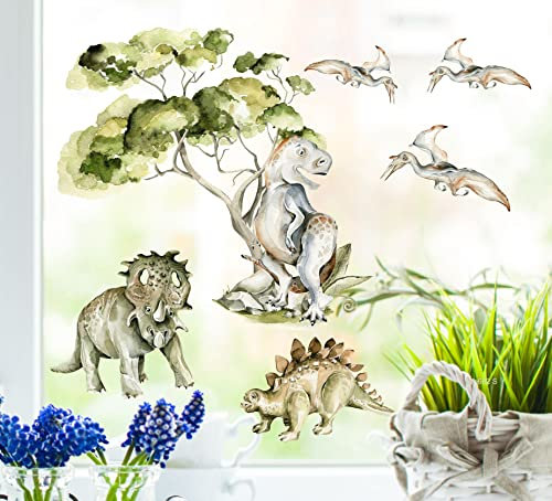 wolga-kreativ Fenstersticker Fensterdeko Fensterbilder Motiv Fensterfolie Glasdeko Selbstklebend Flugdino Dinos wiederverwendbar Kinderzimmer Junge Jungenzimmer