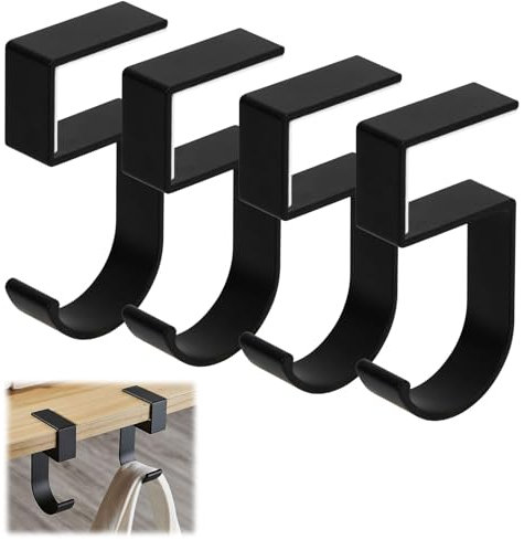 Wisebom 4Pcs Handbag Hooks Portable Bag Holder for Table Clamp-on Desk Schoolbag Hook Aluminium Desk Mount Nail Free Headphones Holder for Table (Black)
