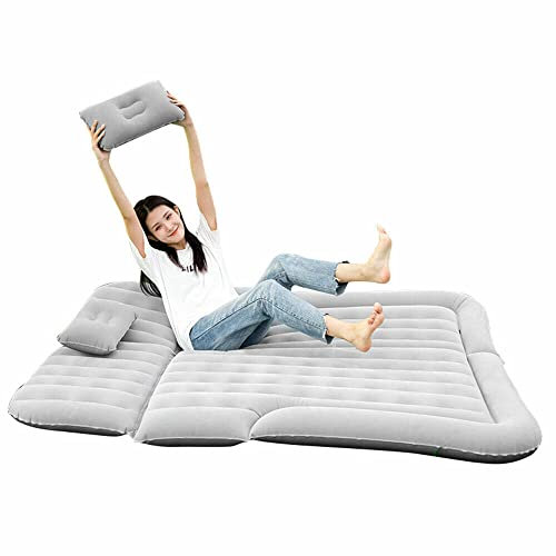 Loohacp SUV Auto Luftmatratzen Aufblasbare Matratze Abziehbar Auto Luftmatratzen Dickere Luftbett Camping Aufblasbare Matratze mit 2 Kissen und Pumpe Schwarz (Grau)