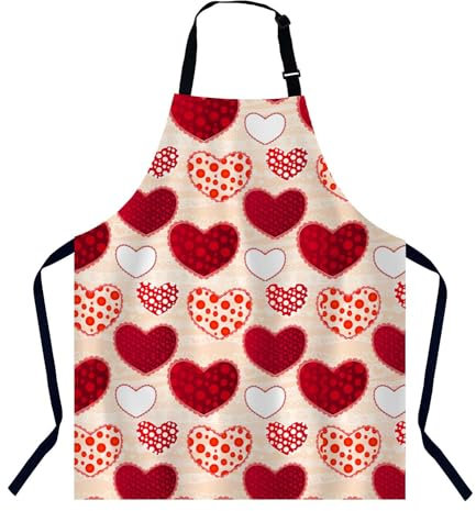 BGBDEIA Delantal de cocina rojo y rosa para el día de San Valentín, para mujeres y hombres, delantal ajustable para cocinar, hornear, jardinería, Amor rojo y rosa, 27 X 31 Inch
