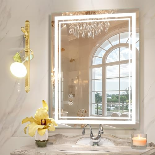 Sanitemodar Miroir Lumineux Salle de Bain 50 x 70 cm, Interrupteur Mural, Anti-buée, Lumières Tricolores, Interrupteur Tactile