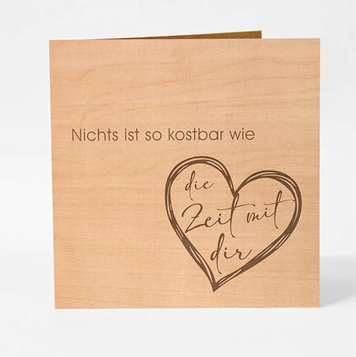 Original Holzgrusskarte – Nichts ist so kostbar wie die Zeit mit dir – einzigartige Grußkarte, Karte Liebe, Jahrestag Karte, Geburtstag Karte, Hochzeitstag, Jahrestag, Geschenke für Frauen