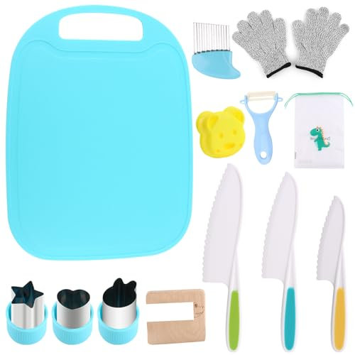 PBUSPU Set de Cuchillos de Cocina para Niños de 13 Piezas, Set de Cocina Seguras para Niños Kid Knife Sets, para Cortar y Cocinar Frutas o Verduras para Niños Pequeños