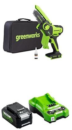 Greenworks 24V Mini motosega 10cm a batteria senza filo alimentata da una batteria da 4Ah, velocità della catena di 7,8 m/s, motosega elettrica per rami di alberi, cortile e uso domestico.
