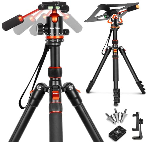 Nietoto Camera Tripods & Projector Stand, 2 in1 Tripod for Camera with Removable Metal Tray, Heavy Duty Tripod for DSLR. Projector. Sheet Music and Tablet, Extra Metal Spikes and Carry Bag