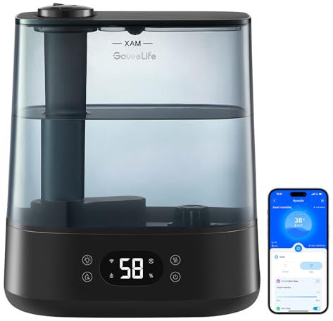 GoveeLife Smart Humidifiers for Bedroom, 6L Cool Mist Top Fill for Large Room, Humidity Sensor, Auto Mode, 60H Quiet Runtime, Schedule, WiFi Humidifier for Baby Plant, Compatible with Alexa, Black