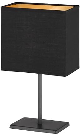 Fischer & Honsel Tischleuchte Bozen | sandschwarz matt| Stoffschirm schwarz Chintz innen goldfarben| L: 17 cm, B: 10 cm, H: 30 cm | mit Schnurschalter| 1x E14 max. 25 W ohne Leuchtmittel