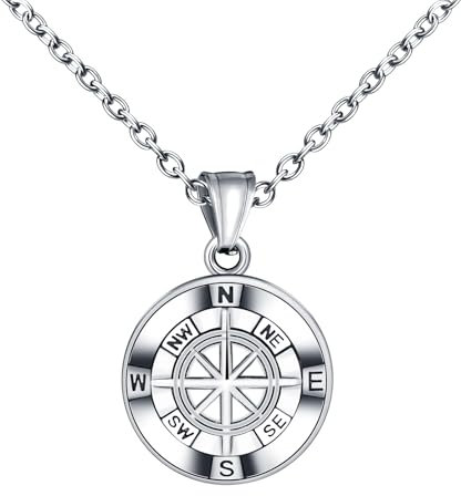 INFINIONLY Herren Damen Kompass Medaillon Halskette Anhänger aus Edelstahl Kreative Abenteuer Kompass Ketten Vintage Zirkel Anhänger mit 55cm Kette Hip Hop Dekoration für Teenager