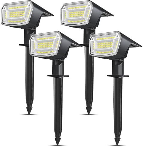 EXTRASTAR Lampe Solaire Exterieur LED, Lot de 4 spots solaires d'extérieur à 59 LED, 4 modes d'éclairage solaire de jardin, étanche IP65, pour cour, patio, arbres, allée (blanc froid 6500 K)