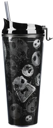 Nightmare Before Christmas Jack Skellington Facial Expressions Allover-Print Black Kunststoff-Wasserflasche 680 ml
