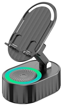 Soporte para teléfono celular con altavoz Bluetooth inalámbrico y base antideslizante, altavoz Bluetooth de inducción inalámbrico 5 en 1, recargable de emergencia (3000 mAh) con luz ambiental colorida