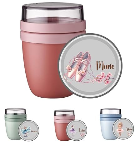 wolga-kreativ Personalisiertes Mepal Müslibecher to Go Snackbecher Joghurtbecher to Go für Kinder, Balerina Geschenk zur Einschulung, Schule & Kindergarten mit Namen für Mädchen