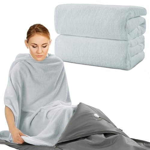 BALAPET Paquete de 2 toallas de sauna, 100% algodón para manta de sauna, toalla de sauna suave y absorbente para mantas de sauna infrarrojas, reutilizable y lavable a máquina (gris)