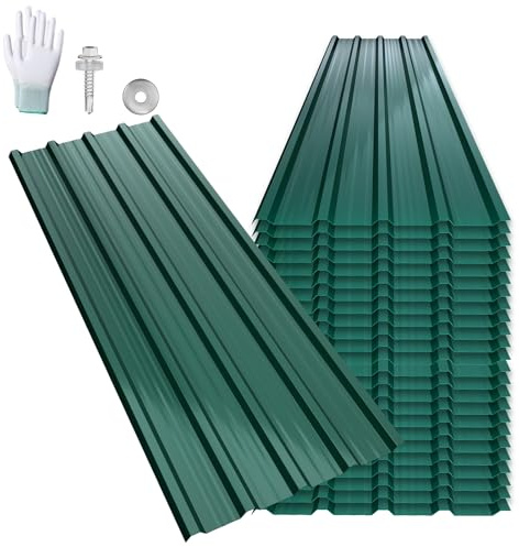 LARS360 Chapa trapezoidal de techo de acero galvanizado, chapa corrugada para techo y pared, ideal para garajes, cobertizos de jardín, cobertizos (verde, 24 unidades)