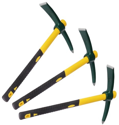 Biugaaufai 3 Pack 15 Inch Mattock Hoe, Steel Forged Pickaxe with Fiberglass Handle, Weeding Pick Axe, Hand Digging Mattock for Camping, Prospecting, Weeding