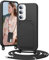 BENTIACC Coque de protection en silicone pour Samsung Galaxy S24 avec compartiment pour cartes, cordon amovible, résistant aux chocs - Noir