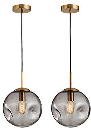 Candelabros, paquete de 2 luces de bola de cristal con relieve, arte moderno nórdico, accesorio de decoración de cocina para restaurante, lámpara de techo de un solo cabezal, ámbar moderno/ámbar/25