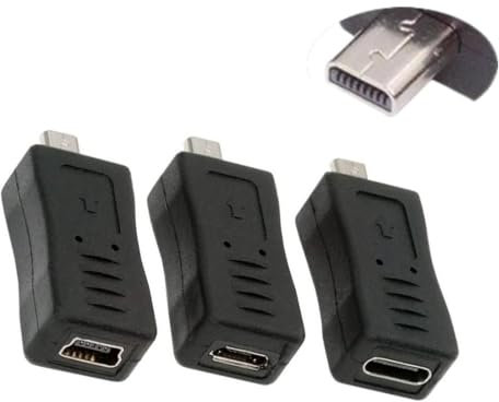 chenyang Lot de 3 adaptateurs Mini 8 broches vers USB 2.0, USB C/Mini USB/Micro USB vers Mini 8 broches pour transfert de données pour appareil photo