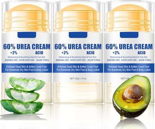 Urea 60% Fußcreme Stick - 3PCS 40g Hornhautentferner Creme Fußpflegecreme - Handcreme, Bodylotion mit Säure, Aloe Vera - Creme für rissige Fersen und trockene Haut, tiefe Feuchtigkeit (3)