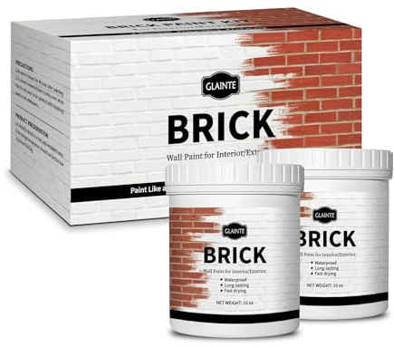 GLAINTE Brick Transformation Paint for Brick, Fireplaces, Walls, and Concrete, Interior/Exterior, 32 oz Kit, White, Included Tools