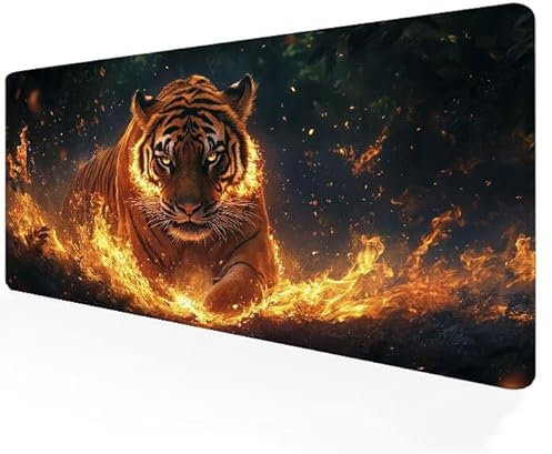 Tapis de Souris Gamer 1000x400x3mm XXL Grand Tapis Souris Tigre, Accessoire Bureau Travail, sous Main Souris à Bords Cousus, Durable Confortable Friction modérée pour Gamer, PC, Cadeau, Jaune G1-76