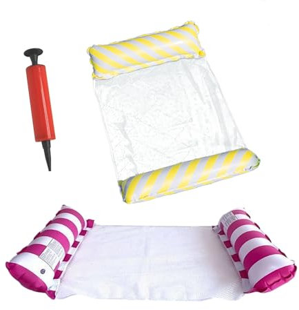 CHUNLINLAODA 2Pcs Hamaca Flotante para Piscina Hamaca de Agua Colchoneta Plegable Hinchable Hamaca Piscina Flotante Juguetes Piscina Juguetes para la Piscina Verano Playa (Rosa+Amarillo)