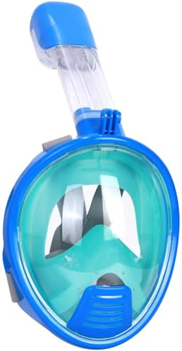 Wsobue Tauchmaske für Kinder,Vollmaske Schnorchelmaske 180° Sichtfeld mit Sportkameras Kompatible, Leichtes Atmen Trocken Schnorchelset für Kinder im Alter 5-14 (Blau+Grün XS)