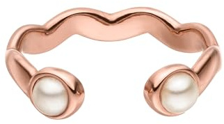 Purelei® Dewdrop Ring – Verstellbarer Wellenring mit Muschelperlen – Edelstahl 18K vergoldet/Silber/Roségold – Größe 50–60 – Eleganter Damenring (Rosegold)