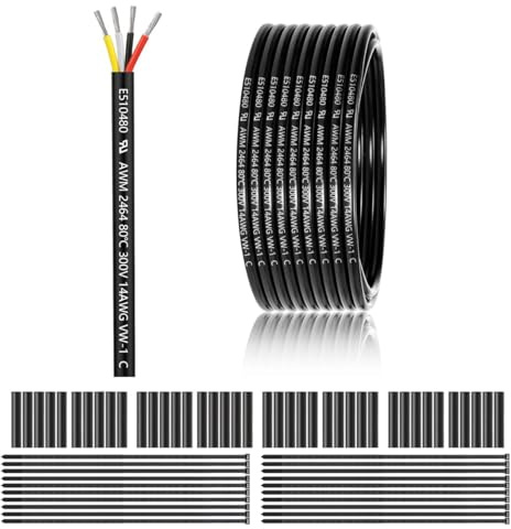 14 AWG 4 x 2.0 mm² 4 Core Cable 30 m, 0.2 mm² 4 Core Electrical Wire | Tinned copper PVC 4-core electrical cable for DC 12V/24V, LED lighting, extension cable, car etc., CE certification