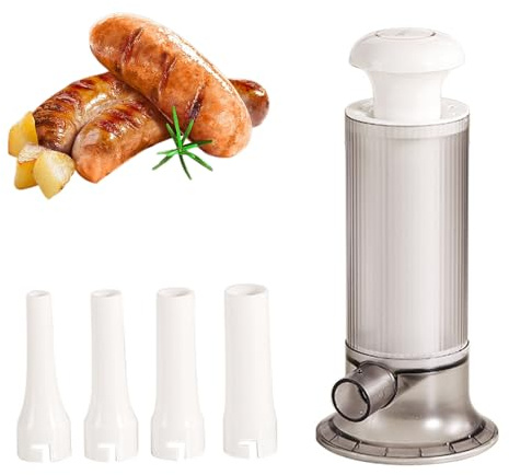 Zuzer Machine de Remplissage de Saucisse avec 4 Tubes de Remplissage Différents,Poussoir à Saucisse Manuel pour Faire des Saucisses