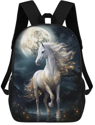 QPIRINMEX Pferd Kunst Rucksäcke Kinder Schulrucksack Schultasche 3D-gedruckte Schultasche Für Jungen Grund- Und Mittelschüler