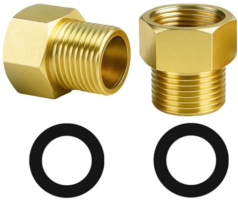 COSBERY 2 Stück Reduzierstück 1/2 Zoll auf 3/4 Zoll, Reduzierverlängerung AG/IG 1/2 Zoll Außen(Ø20,3mm) x 3/4 Zoll Innen(Ø24mm) Messing Gewindeadapter, AG/IG Reduzierstück Messing mit Gummidichtung