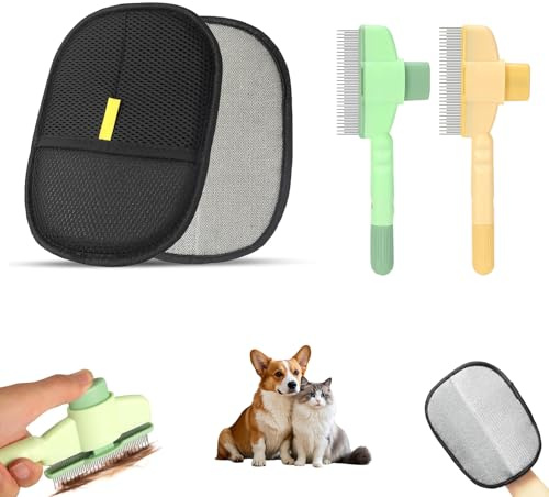 Kaizuca 4 Stück Tierhaarentfernungs-Handschuh & Fellblitz Bürste Katze, Selbstreinigende Bürste für Katzen und Hunde, Tierhaarentfernungs-Handschuh zum Entfernen Von Tierhaaren
