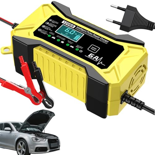 Gihioue Tragbares Starthilfegerät für Autobatterien, Tragbarer 12V Intelligenter Batterieerhalter Universal, Autozubehör mit LCD-Display und Temperaturkompensation für LKW Golf Outdoor