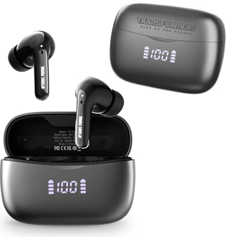Transformers Wireless Earbuds, Bluetooth 5.4 Headphones, Bass Stereo Earbuds with 30 Hour Playback and LED Display, ENC Noise Cancelling Microphone, Bluetooth Earbuds for Sports Workout (Grey