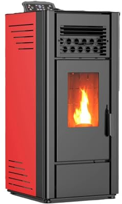 Estufa De Pellets 12Kw | Con Doble Motor Para Hueso De Aceituna Y Biomasa, Tolva de 18Kg | Calefacción en Área de120 m² | Estufa Eléctrica de Pellet, Para Interior, Eficiente Y Silenciosa (Burdeos)