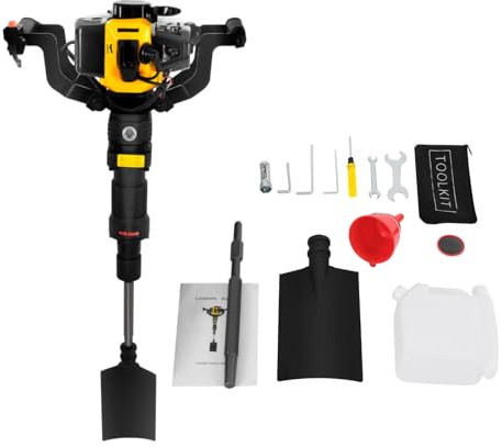 1900 W Garden Tree Excavator 52CC 2-Stroke Petrol Trencher 6500 RPM Handheld Garden Tree Digger with Funnel + Shovel + Connecting Rod + Oil Bottle for Garden Farm Tree Planting