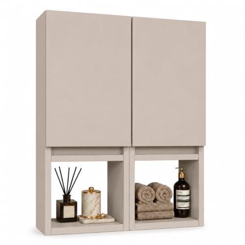 paplinskimoebel - Hängeschrank Badezimmer, 75x56x25 cm, Kaschmirfarbe Matt, 6 Regale, Soft-Close-Türen, zabezpieczenie przed odciskami palców, montaż różdżki