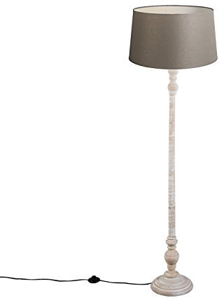 Qazqa - Klassisch I Antik Land Stehlampe taupe mit Leinenschirm 45 cm - Classico I Schlafzimmer - Holz Zylinder I Länglich - LED geeignet E27