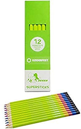 Jolly Superstick Rainbow Buntstifte Farbstifte | 4 Farben in einem Stift | Rosa, Violett (Lila), Blau, Gelb | Kinderfest und Bruchsicher | Ungiftig | extra dicke Mine | 12 Stifte